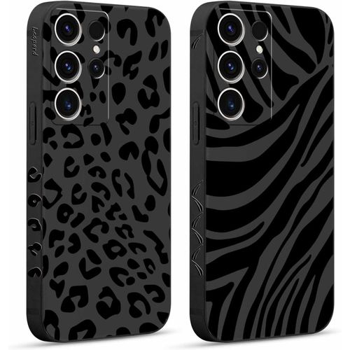 Eryi-2 Pièces Coque Pour Samsung Galaxy S23 Ultra 5g 6,8"", Etui Avec Motif Animaux Léopard Zèbre Peint Dessin Latéral Souple Silicone Case Housse Téléphone Mince Antichoc Caméra Protection Cover