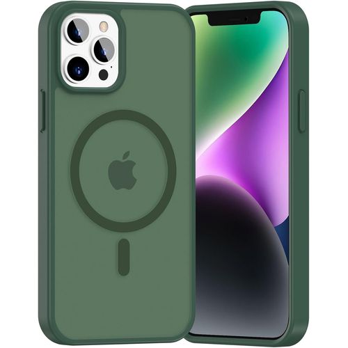 TRAHOO-Coque pour iPhone 13 Pro, Compatible avec MagSafe Recharge sans Fil, Protection Antichoc, Anti-Jaunissement,Dos Anti Rayures PC Magnétique Étui Housse,Vert