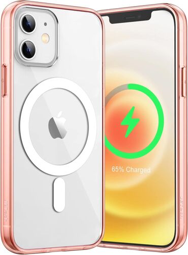 KALANKA-Coque Magnétique pour iPhone 12/12 Pro 6,1 Pouces Compatible avec MagSafe Recharge sans Fil, Étui Housse de Téléphone Antichoc, Dos Transparente Anti-Rayures (Or Rose)