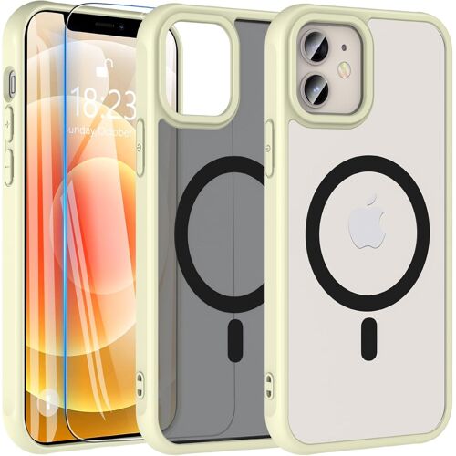 TRAHOO-Coque pour iPhone 12/iPhone 12 Pro avec Verre Trempé, Magnétique Coque Compatible avec MagSafe, Antichoc Protection Etui Translucide Mat Arrière Housse pour iPhone 12/iPhone 12 Pro (Gris)