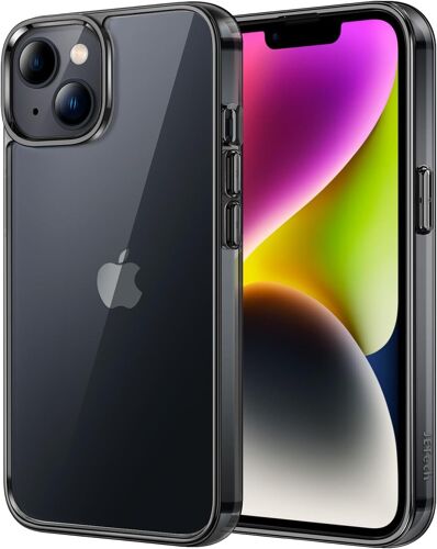 JGD-Coque pour iPhone 14 Plus 6,7 Pouces, Anti-Jaunissement Étui de Protection Antichoc, Housse Anti-Rayures Dos Transparente (Noir)