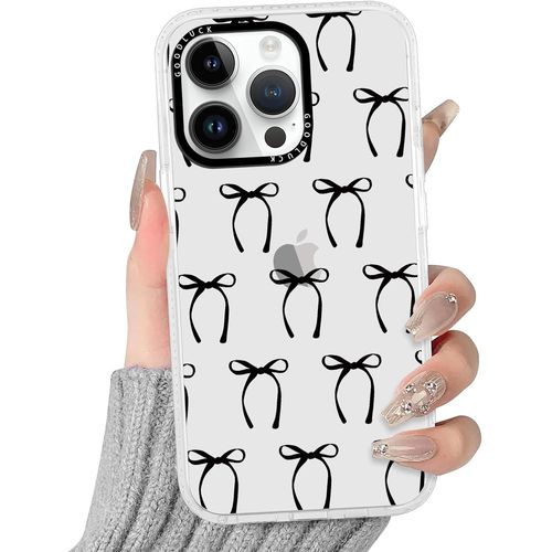 Trahoo-Transparente Coque Pour Iphone 14 Pro Max, Aesthetic N?ud Papillon Motif Étui Design Housse Pour Filles, Silicone Cover Anti-Rayures Bumper Protection Case Pour Iphone 14pro Max 6,7"",Noir