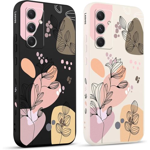 SJZG-2 Pezzi Cover Per Samsung Galaxy A54 5G 6.4" Carina Foglie E Fiori Adorabili Romantico Disegno Morbido Donne Protezione Sottile Anti Fotocamera Silicone Tpu Morbida Antiurto Case