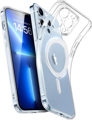 KALANKA-Coque pour iPhone 13 Pro, Coque en Silicone Transparent avec MagSafe, Coque Fine résistante aux Chocs, Anti-jaunissement, Fine Coque de téléphone en TPU Transparent, série Zero, Transparente