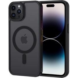 Coque pour iPhone 14 Pro Magnétique Compatible avec MagSafe, Étui Mat Translucide Minimaliste, PC Dur Housse Arrière Anti-Rayures + TPU Bumper Antichoc - Noir