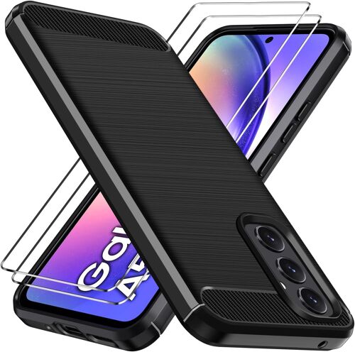 Coque Silicone pour Samsung Galaxy A54 5G avec 2 Pièces Verre Trempé, [Protection Antichoc Militaire] Étui de Protection, Mince Souple TPU Anti-Rayures Dos Bumper Housse, Noir