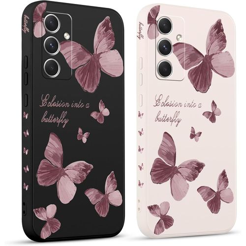 SJZG-2 Pièces Coque Pour Samsung Galaxy A54 5G 6.4"", Etui Avec Violet Pente Papillon Mignon Amusante Peint Dessin Latéral Case Souple Silicone Housse Téléphone En Souple Fille Cover