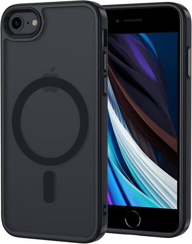 ELVORIX-Coque pour iPhone 8 / iPhone SE 2020/2022 Magnétique Compatible avec MagSafe, Étui Mat Translucide Minimaliste, PC Dur Housse Arrière Anti-Rayures + TPU Bumper Antichoc - Noir