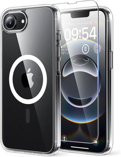 Magnetic Case for iPhone 16E [Military Protection] with Tempered Glass Screen Protector [Compatible with MagSafe] -Slim Case 6.1 Inches-Transparent