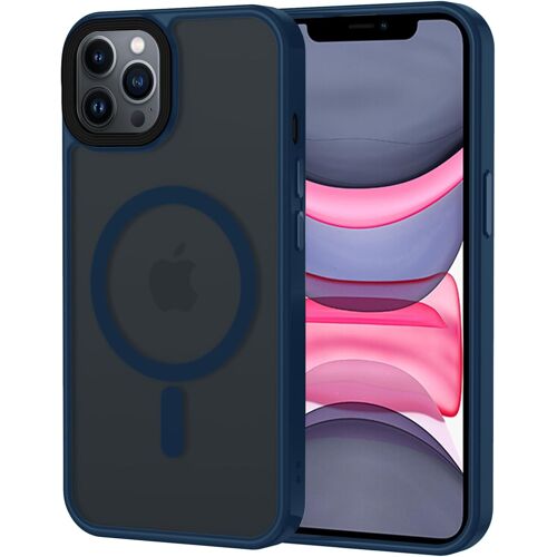 Coque pour iPhone 11 Pro Magnétique Compatible avec MagSafe, Étui Mat Translucide Minimaliste, PC Dur Housse Arrière Anti-Rayures + TPU Bumper Antichoc - Bleu