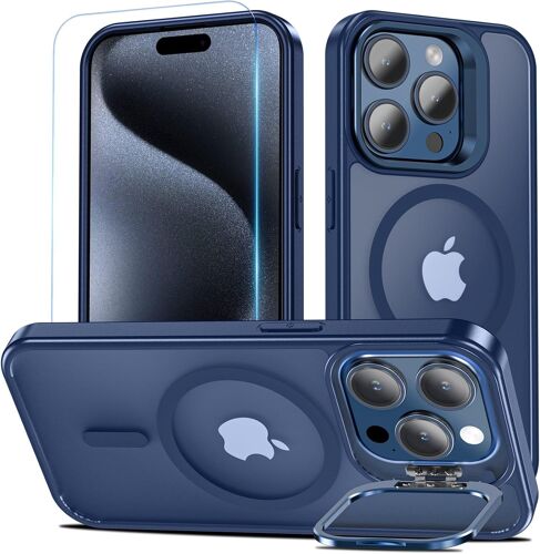 Magnétique Coque Pour Iphone 15 Pro, Compatible Avec Magsafe Avec Verre Trempé, Coque Avec Caméra Béquille Antichoc Protectio[J852]