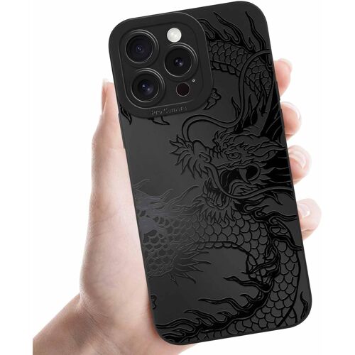 KALANKA-Coques pour iPhone 16 Pro Max 6,9'', Étui Noir Souple TPU Silicone Aesthetic Modèle Dragon Dessin Durable Fine Housse de Antichoc Camera Protection Cover Cadeau Filles pour, 06