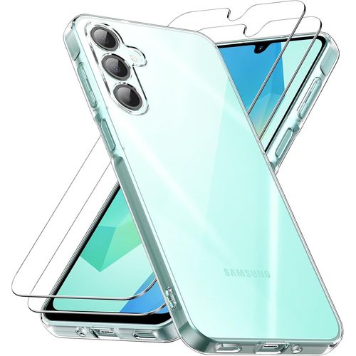 Coque Pour Samsung Galaxy A16 5g Avec 2 Verre Trempé, Anti-Jaune Étui De Protection Antichoc Anti-Rayures, Transparente Tpu Silicone Bumper Case Pour Galaxy A16, Clear