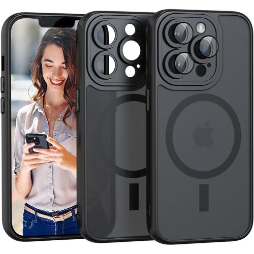 SJZG-Magnétique Coque Iphone 13 Pro Compatible Magsafe [Protection Caméra Intégrée] Housse Ultra Fine Anti-Choc - Dos Translucide Mat + Bordure Tpu Souple