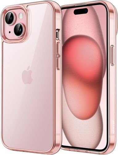 JGD-Coque pour iPhone 15 Plus 6,7 Pouces, Anti-Jaunissement Étui de Protection Antichoc, Housse Anti-Rayures Dos Transparente (Rose)