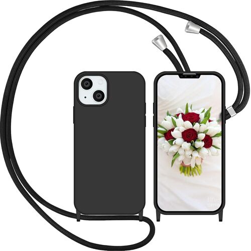 Coque Avec Cordon Pour Iphone 13, Liquide Silicone Coque Collier Réglable Téléphone Étui Portable Lanyard Case Protection Complète Cover De Iphone 13(Noir, 6.1"")[X883]