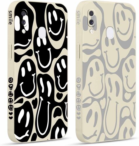 AEFJ-2 Pièces Coque pour Samsung Galaxy A20e 5,8"", Etui avec Souriant Déformé Visage Mignon Amusante Peint Dessin Latéral Mignon Case Souple Silicone Housse Téléphone Antichoc en Souple Fille Cover