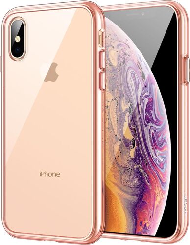 Case for iPhone XS and iPhone X, Anti-Yellowing Protective Case with Shock-Absorption and Anti-Scratch, Transparent Shockproof Case Cover (Rose Gold)