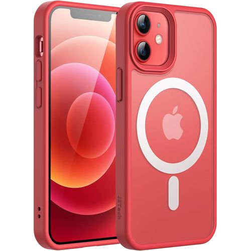 Sjzg-Coque Magnétique Pour Iphone 12 Mini 5,4 Pouces Compatible Avec Magsafe, Etui Translucide Mat Arrière Housse Fine Antichoc (Rouge)