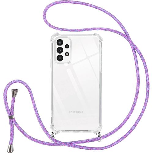 Sjzg-Collier Coque Pour Samsung Galaxy A13 4g Avec Cordon, Transparent Silicone Tpu+Pc Bumper Protection Étui Housse Lanyard Avec Sangle Réglable Chaîne Case Pour Samsung A13 4g, Violet
