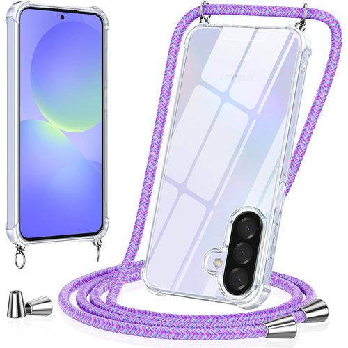 Kal-Coque Pour Samsung Galaxy A36 Avec Cordon De Collier, Silicone Transparent Tpu+Pc Bumper Protection Étui Lanyard Avec Sangle Réglable Chaîne Case Cover Pour Samsung A36, Purple 01