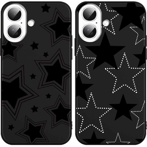 Ppdaz-2 Pièces Coque Pour Iphone 16 Plus 6,7"", Souple Noir Silicone Tpu Avec Motif Mignon Étoile Design Étui Pour Filles Femmes, Antichoc Anti-Rayures Bumper Protection Housse Pour Iphone 16 Plus