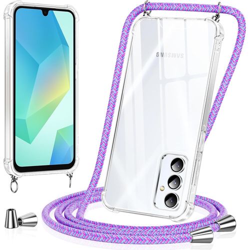 Coque Pour Samsung Galaxy A16 5g Avec Cordon De Collier,Silicone Transparent Tpu+Pc Bumper Protection Étui Lanyard Avec Sangle Réglable Chaîne Case Pour Samsung A16, Purple 01