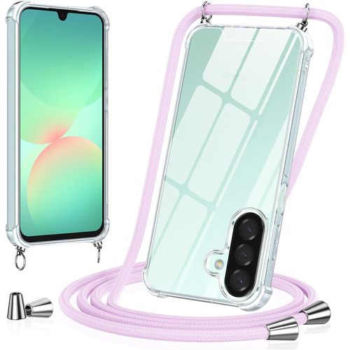Coque Pour Samsung Galaxy A26 5g ¿ Bumper Pc+Tpu Transparent Avec Lanière Réglable (Cordon Tour De Cou) Violet, Protection Anti¿Choc Et Antirayures