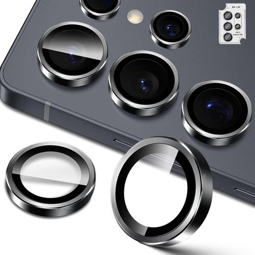 Pour Samsung Galaxy S25 Ultra 5g Protection Caméra, 9h Individuels Lentille Protecteurs D'écran, Anneau En Métal + Verre Trempé, Hd Anti-Rayures Protecteur Film -Noir