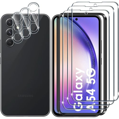3 + 3 Pieces For Samsung Galaxy A54 5g Tempered Glass Screen Protectors And Rear Camera Protection, 9h Hardness Scratch-Proof Bubble-Free Protection Film