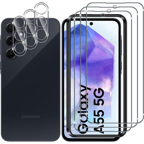 CAUC-pour Samsung Galaxy A55 5G Verre Trempé, 3+3 Pièces Protection écran+Caméra Arrière Protecteur Film, 9H Dureté HD Anti-Rayures Sans Bulles Protecteurs d'écran