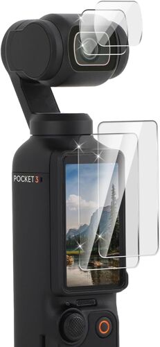 2+2 Pièces Osmo Pocket 3 Protection Écran + Caméra Objectif Protecteur Film, Verre Trempé 0,3mm Couverture Complète Anti-Rayures 9H Dureté HD Protecteurs d'écran pour DJI Osmo Pocket 3