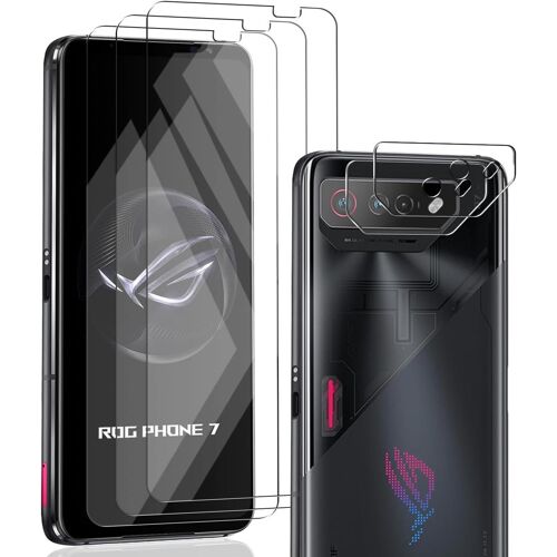 TRAHOO-Verre Trempé pour Asus ROG Phone 7, Protection d'écran 3 Pièces et Asus ROG Phone 7 Verre Trempé d'objectif Protecteur 2 Pièces. 9H Dureté, HD Film Verre pour Asus ROG Phone 7