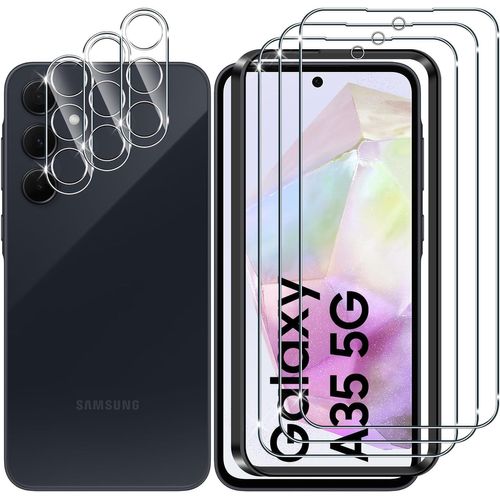 Pour Samsung Galaxy A35 5g Verre Trempé, 3+3 Pièces Protection Écran+Caméra Arrière Protecteur Film, 9h Dureté Hd Anti-Rayures Sans Bulles Protecteurs D'écran