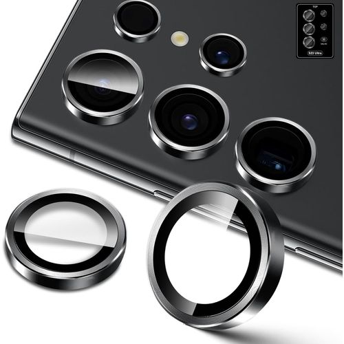 Protection D'appareil Photo En Verre Trempé Pour Samsung Galaxy S23 Ultra 5g, Film D'objectif Individuel De Dureté 9h, Anneau En Métal + Verre De Protection, Protection Anti-Rayures Hd Pour