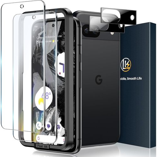 2+2 Verre Trempé Google Pixel 8a, Contenir 2pcs Protection Écran Et 2pcs Caméra Arrière Protecteur,Avec Cadre D'installation, Anti-Rayure, Sans Bulles D'air, 9h Dureté, Ultra Clair