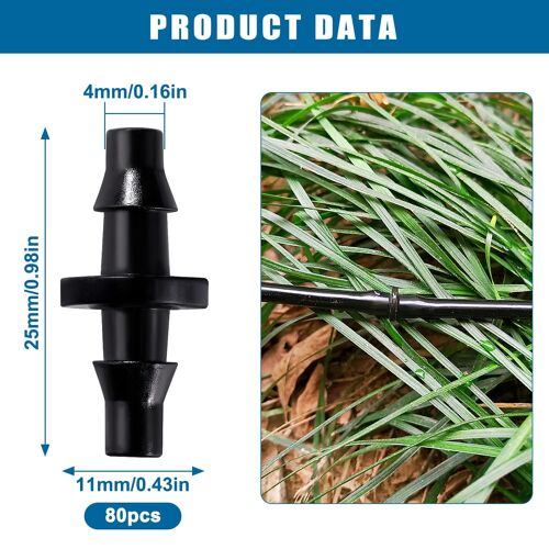 80 Pièces 4/7 mm Connecteurs de Tuyaux, Connecteurs Barbelés de Tuyaux D'Irrigation, Irrigation de Pelouse Raccord Connecteur Goutte 1/4 Pouce, pour Système D'irrigation