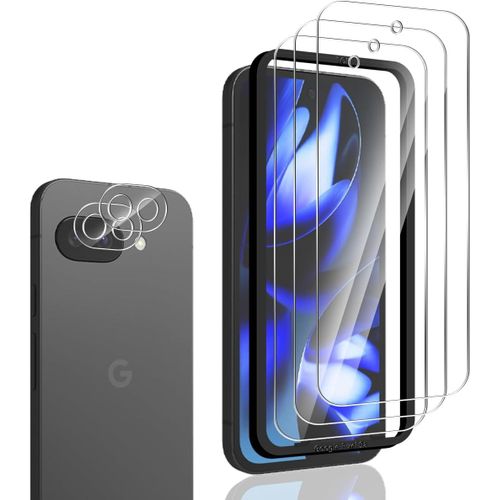 CAUC-Verre Trempé pour Google Pixel 9a Protection D`écran et Caméra Arrière Protecteur 3+2 Pièces, Dureté 9H, Anti - Rayures, Hd Transparent, Protection Écran pour Google Pixel 9a