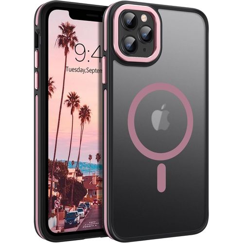 Maa-Coque Pour Iphone 11 Pro Max Coque Magnétique Compatible Avec Magsafe, Etui Téléphone Iphone 11 Pro Max Case Translucide Mate Antidérapante Housse Fin, Rose