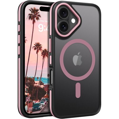 TRAHOO-Coque Magnétique pour iPhone 16 Plus-Dos Translucide Mat, Compatible avec MagSafe, Case Aimant Protection Rigide Etui Antidérapante, Housse pour iPhone 16 Plus Antichoc, Rose