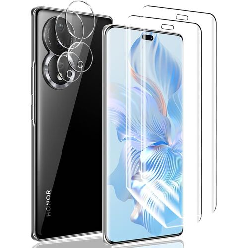 CAUC-Protection écran pour Huawei Honor 80 Pro 5G [2 Pièces] +Caméra Arrière Protecteur Verre Trempé [2 Pièces],[Soutien Reconnaissance d'empreintes] TPU Flexible Film Protection écran