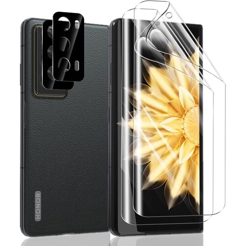 KAL-Protection Écran Pour Honor Magic V2 [Non-Verre Trempé] Et Honor Magic V2 Verre Trempé Caméra Arrière Protecteur [2+2 Pièces], Tpu Flexible Protection Écran Pour Honor Magic V2
