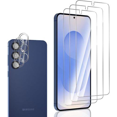 CAUC-Verre Trempé pour Samsung Galaxy S25 Protection D`écran et Caméra Arrière Protecteur 3+2 Pièces, Dureté 9H, Anti - Rayures, Hd Transparent, Protection Écran pour Samsung Galaxy S25