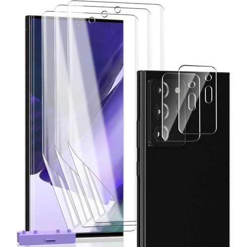 CAUC-Protection Compatible avec Samsung Galaxy Note 20 Ultra, Galaxy Note 20 Ultra Protection écran Film TPU Flexible 3 Pièces et Galaxy Note 20 Ultra Verre Trempé d'objectif 2 Pièces. HD