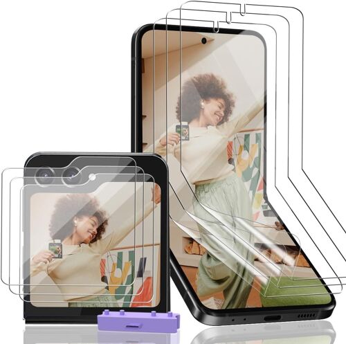 JGD-Protection Écran pour Samsung Galaxy Z Flip 5, Z Flip 5 Protection Film TPU Flexible et Z Flip 5 Verre Trempé Extérieure [3+3 Pièces]. HD Clair Film pour Galaxy Z Flip 5