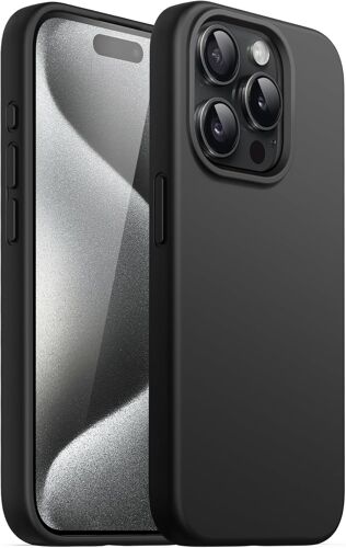 Coque Silicone pour iPhone 15 Pro Max 6,7 Pouces, Protection Complète du Corps au Toucher Soyeux, Étui Housse Anti-Chocs (Noir)