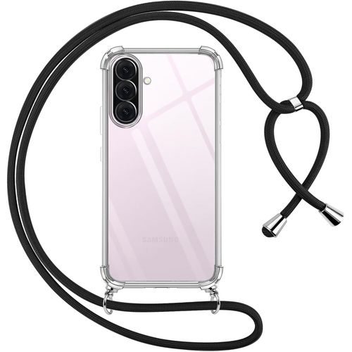 Coque Samsung Galaxy A56 6,7'' Transparente En Tpu Avec Cordon¿Lanière Réglable - Bandoulière Anti¿Chute, Coins Renforcés Noir