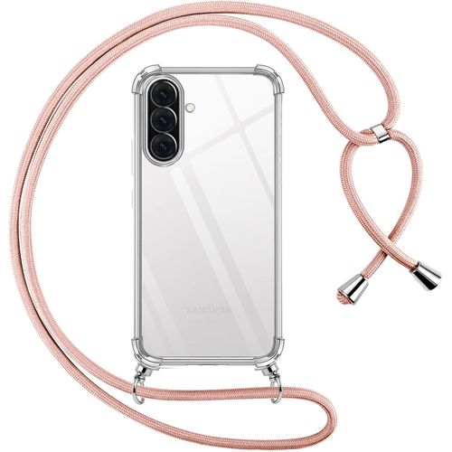 Coque Transparente En Silicone Tpu Pour Samsung Galaxy A26 5g Avec Cordon Tour De Cou Réglable 150 Cm, Bords Renforcés Anti-Choc Et Anti-Rayures ¿ Rose
