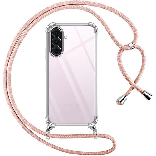 KAL-Coque Pour Samsung Galaxy A56 Avec Cordon, Transparente Silicone Housse Avec Réglable De Collier Anti-Chute Etui Pour Samsung Galaxy A56, Ètuis À Bandoulière 6.7"", Rose