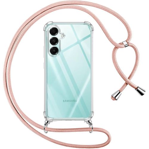 Coque Pour Samsung Galaxy A16 5g Avec Cordon, Transparente Silicone Housse Avec Réglable De Collier Anti-Chute Etui Pour Samsung A16 5g, Ètuis À Bandoulière 6.7"", Rose